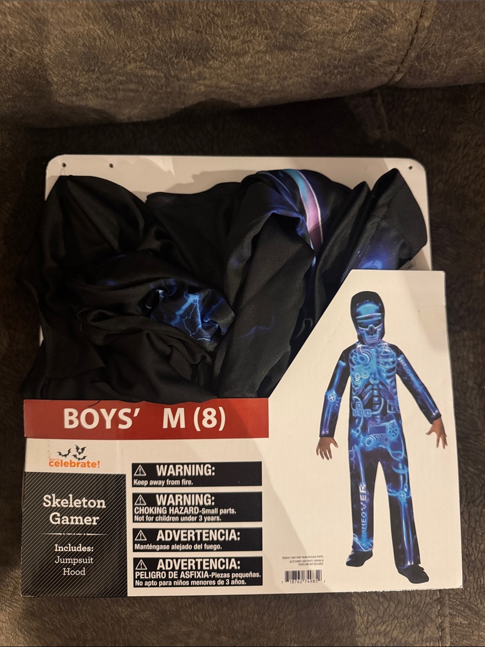 Celebrate! Boys' Skeleton Gamer Costume - Black with Blue Print (Size M 8)